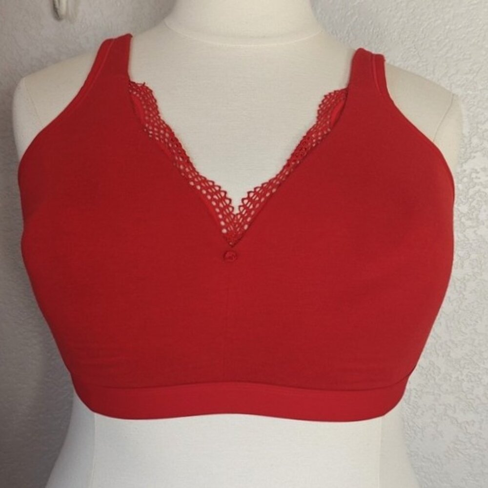 🌷Cacique 40DDD (F) Red Bra Lightly Lined No-Wire Lace trim